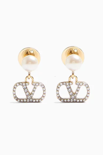 أقراط بشعار حرف V مرصع بكريستال سواروفسكي معدن