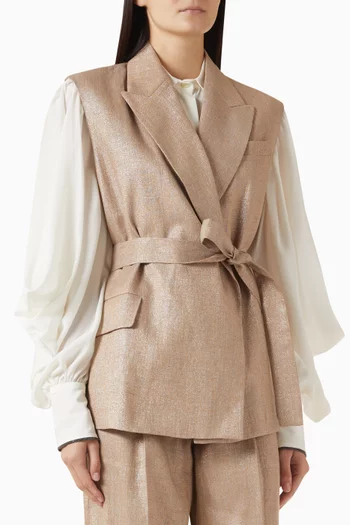 Monili Belted Vest in Linen Twill