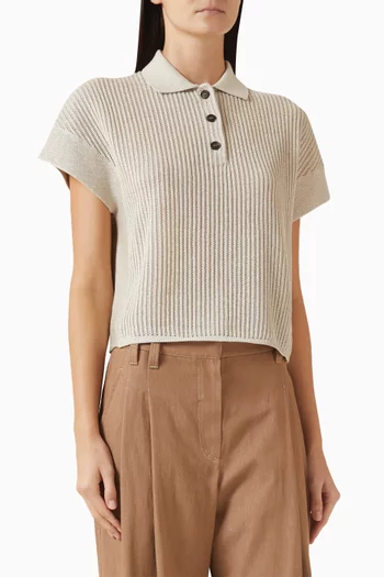 Rib-knit Polo Shirt in Cotton Blend