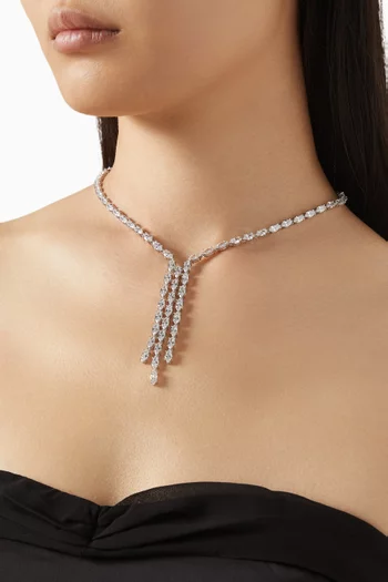 CZ Marquis Fringe Necklace in Rhodium-plated Brass