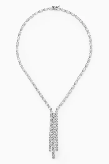 CZ Marquis Fringe Necklace in Rhodium-plated Brass