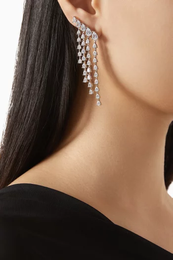 CZ Waterfall Climber Earrings in Rhodium-plated Brass