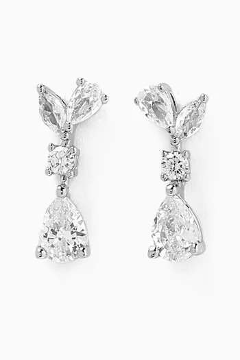 CZ Pear-drop Earrings in Rhodium-plated Brass
