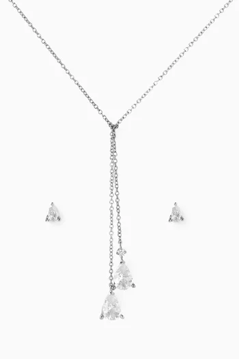 CZ Lariat Illusion Necklace & Earrings Set in Rhodium-plated Brass