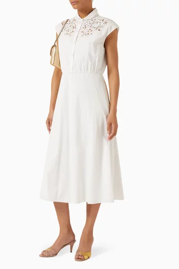 Embroidered Midi Dress in Poplin