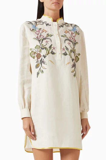 فستان قصير مطرز كتان