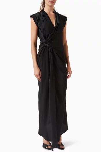 فستان بقصة غير متماثلة بجزء ملفوف حرير