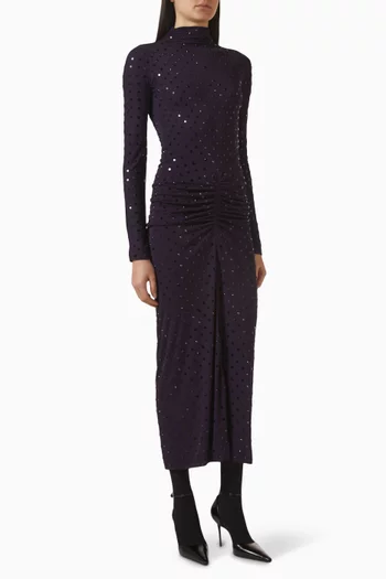 Strass-embellished Draped Dress in Viscose Blend