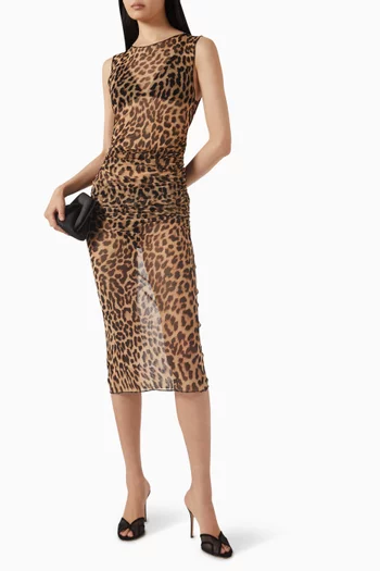 Leopard-print Midi Dress in Mesh