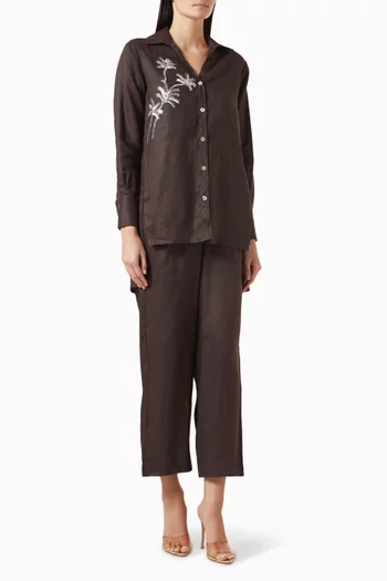 Palm-tree Shirt & Pants Set in Linen