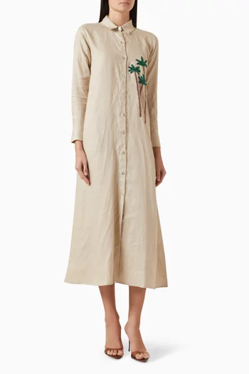 Palm-tree Shirtdress in Linen