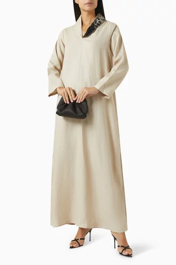 Pearl-embellished Kaftan in Linen