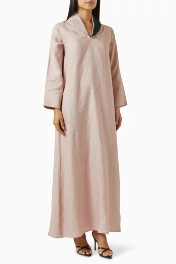 Pearl-embellished Kaftan in Linen
