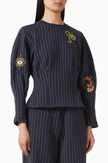 سويت شيرت بقصة أسطوانية ونقشة مخططة