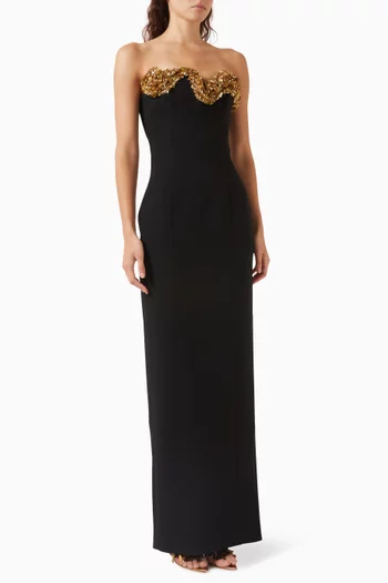 Lucca Embellished Gown in Crepe