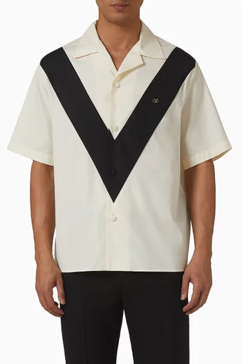 VLogo Patch Bowling Shirt in Cotton Poplin