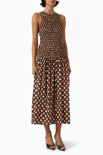 knee length dresses for ladies Rosa Maxi Dress Polkadot Chocolate Plum