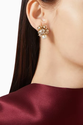 Pearl Floral Crown Stud Earrings in Gold-plated Brass