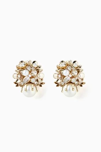 Pearl Floral Crown Stud Earrings in Gold-plated Brass