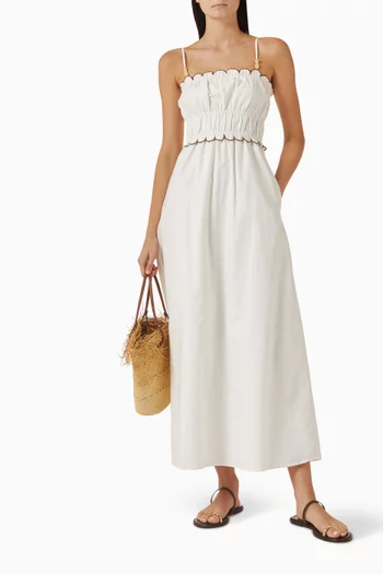 Laurel Scallop-edge Midi Dress in Cotton-linen