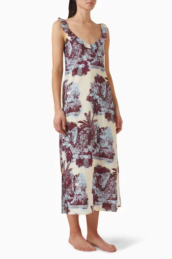 قميص نوم سهل الارتداء بكشكش قطن