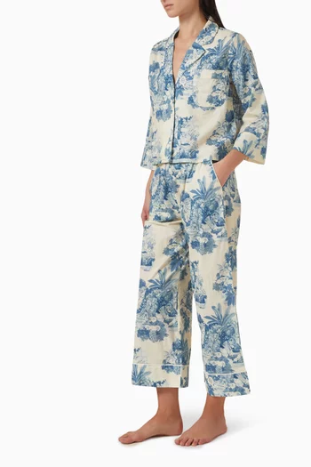 طقم بيجاما مكون من قميص بقصة مربعة وبنطال قطن عضوي