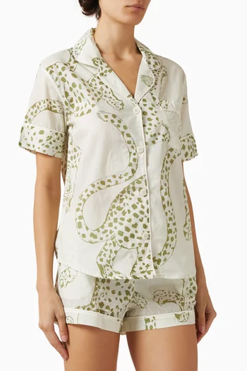 طقم بيجاما شورت بنقشة فهود قطن