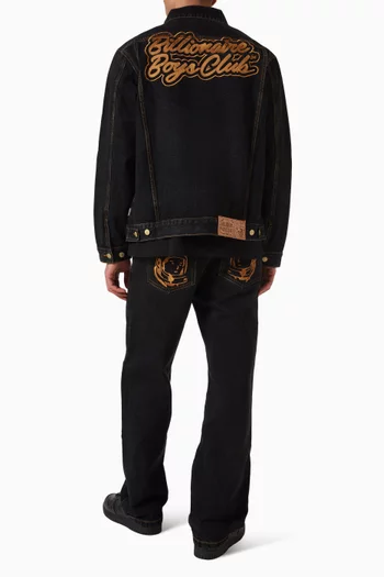 Script Cord Collar Trucker Jacket in Denim