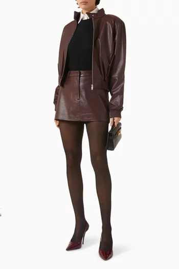 Crop Bomber Jacket in Pebbled Leather