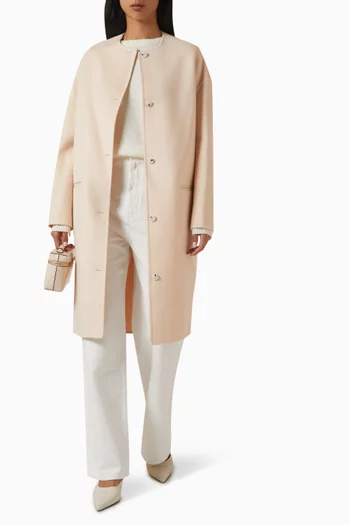 معطف كيري بتصميم بيضاوي ودرابيه صوف وكشمير