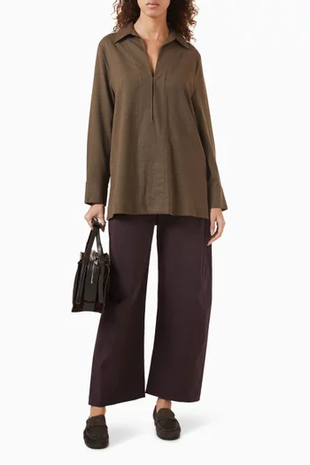 قميص مزيج صوف بياقة مفتوحة