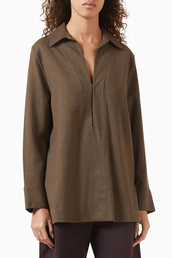 قميص مزيج صوف بياقة مفتوحة