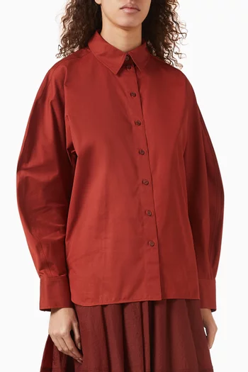 قميص قطن بيما بأكمام بتصميم دائري