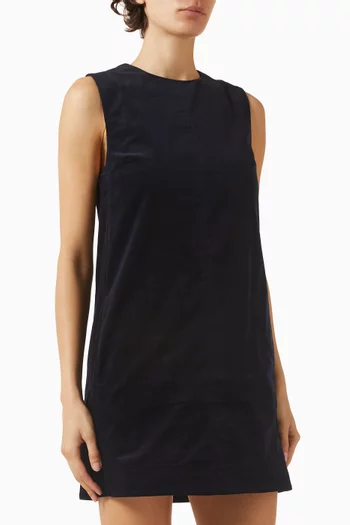 فستان شيفت قطن مخملي مضلع بقصة قصيرة