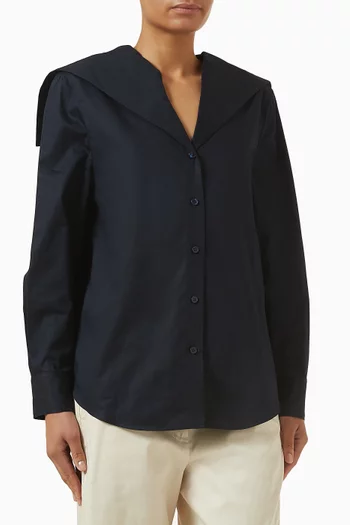 بلوزة قطن بياقة مستوحاة من ملابس البحارة