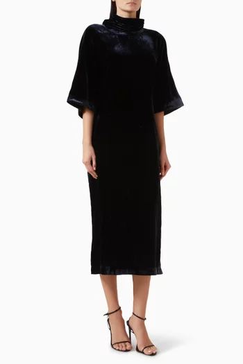 Drape-neck Midi Dress in Velvet
