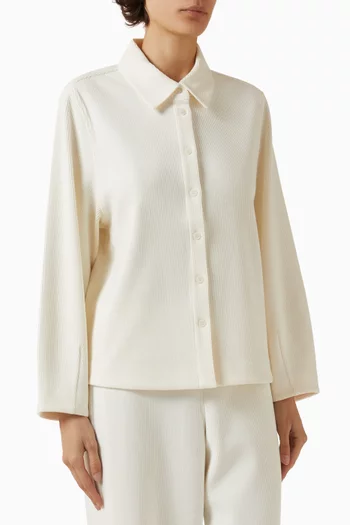 قميص قطن مخملي مضلع بقصة فضفاضة