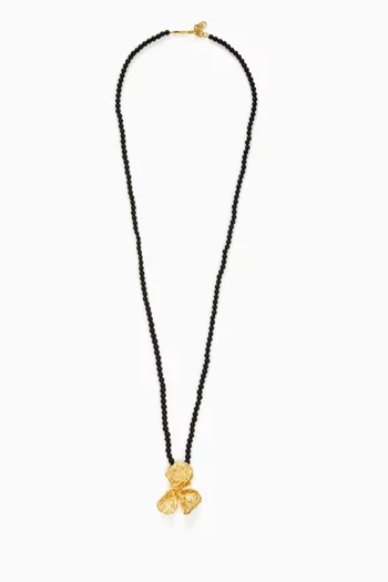 Long Bead Flower Necklace in Gold-plated Metal