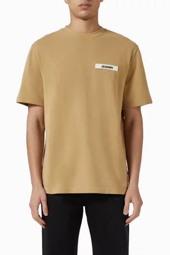 تي شيرت بشريط مضلع بشعار الماركة قطن عضوي