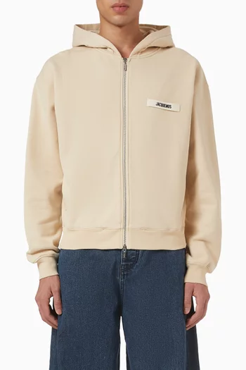 Grosgrain Logo Zip Hoodie in Organic Cotton