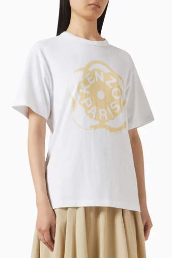 تي شيرت فضفاض مطرز بشعار زهرة بوكي 2.0 قطن