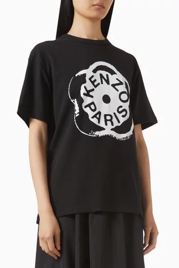 تي شيرت فضفاض مطرز بشعار زهرة بوكي 2.0 قطن