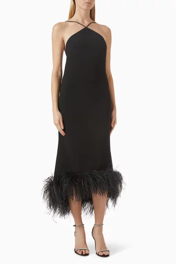 Ade Feather-trim Dress in Crepe