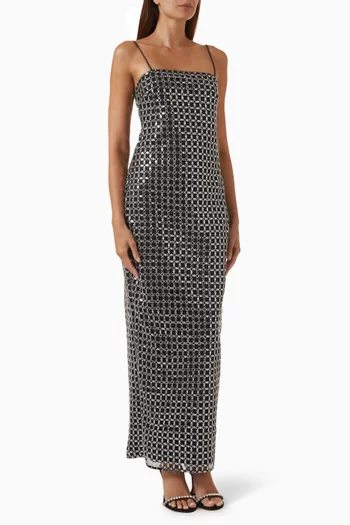 فستان طويل سهل الارتداء مطرز بالخرز