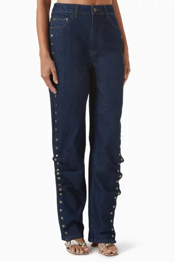 Buttoned Wide-leg Jeans in Denim