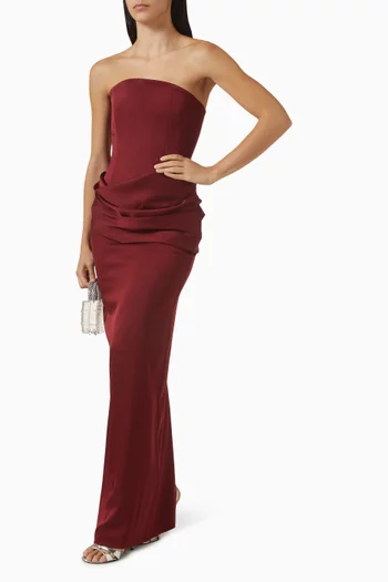 Strapless Curved Corset Maxi Dress in Satin Crepe