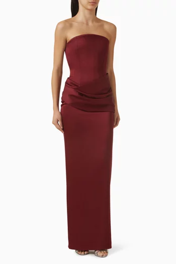 Strapless Curved Corset Maxi Dress in Satin Crepe