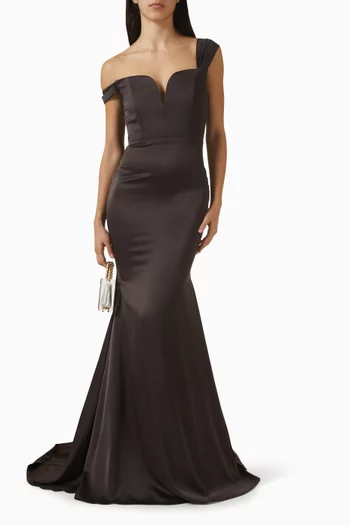 Off-shoulder Sweetheart Gown in Satin Crepe