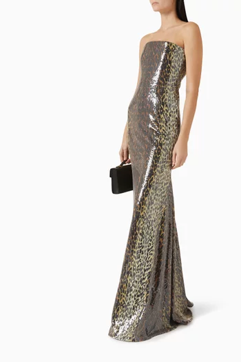 Strapless Sequin-embellished Corset Gown in Mesh