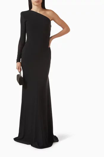 One-shoulder Corset Gown in Mesh